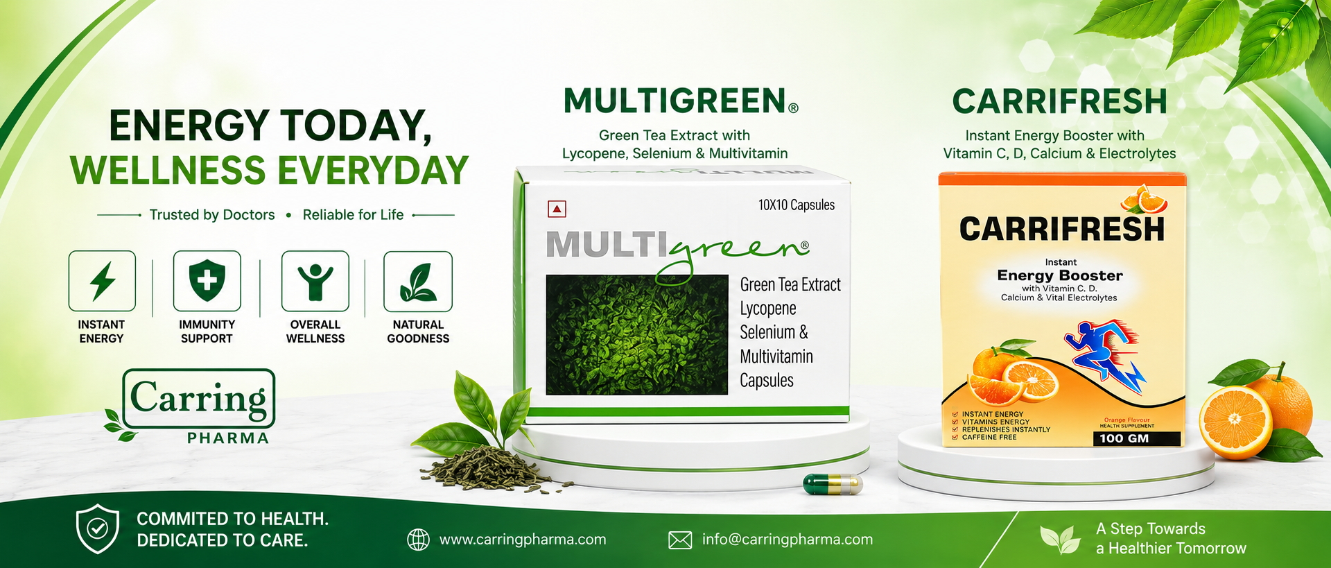 Multi Green Multivitamin Tablets & Carrifresh Oral Rehydration Solution by Carring Pharma India